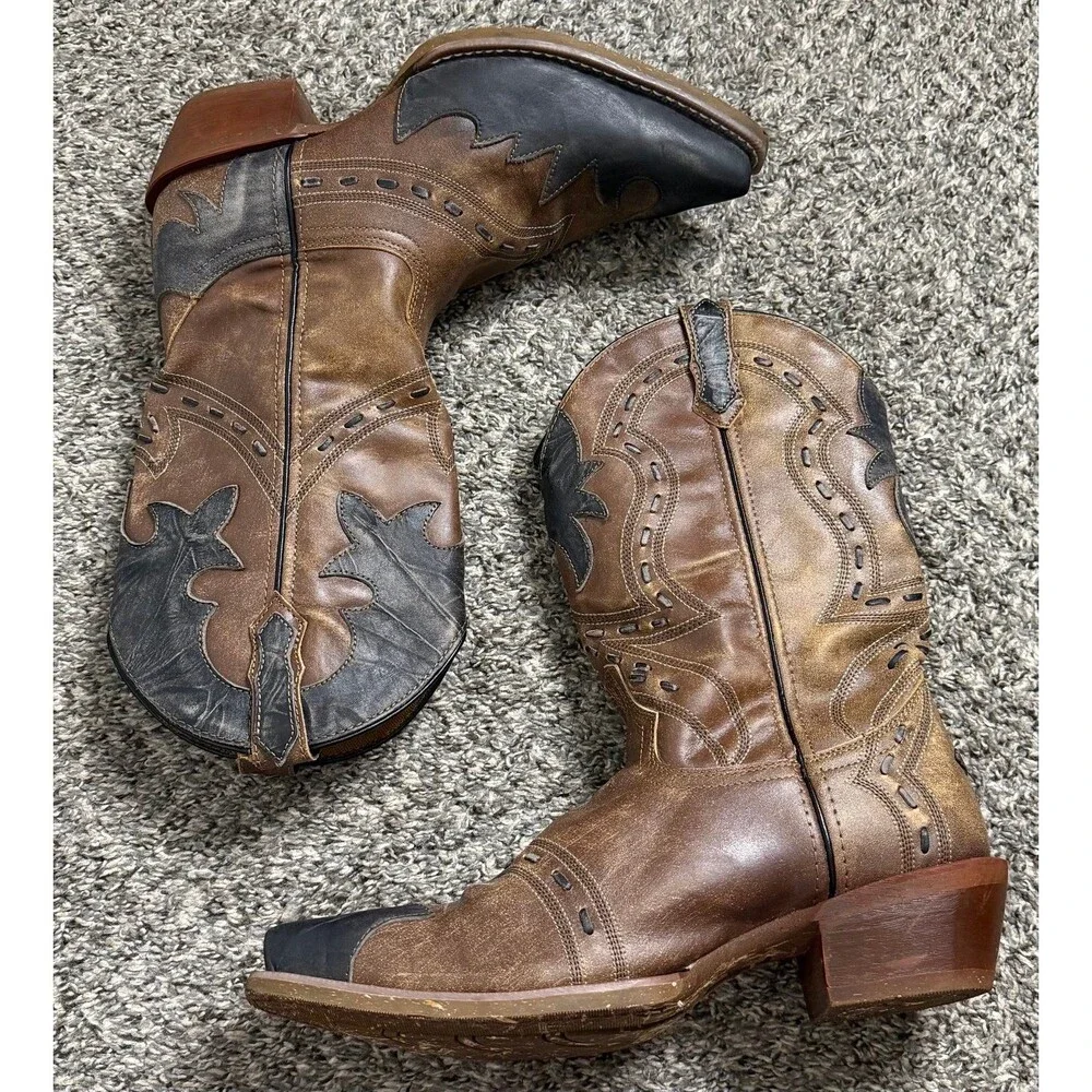 Laredo Porter Men's Tan Leather Western Boots Snip Toe Size 10D